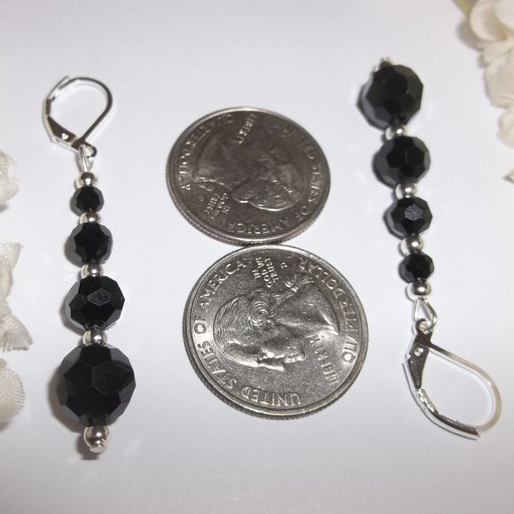 Black Earrings, Black and Silver Earrings, Earrings, Earring, Earring Set, 7641 - Picture 3 of 8